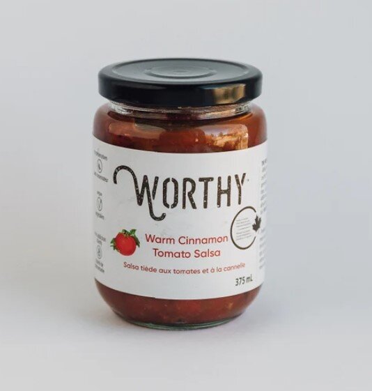 Worthy's Warm Cinnamon Tomato Salsa against a white background.