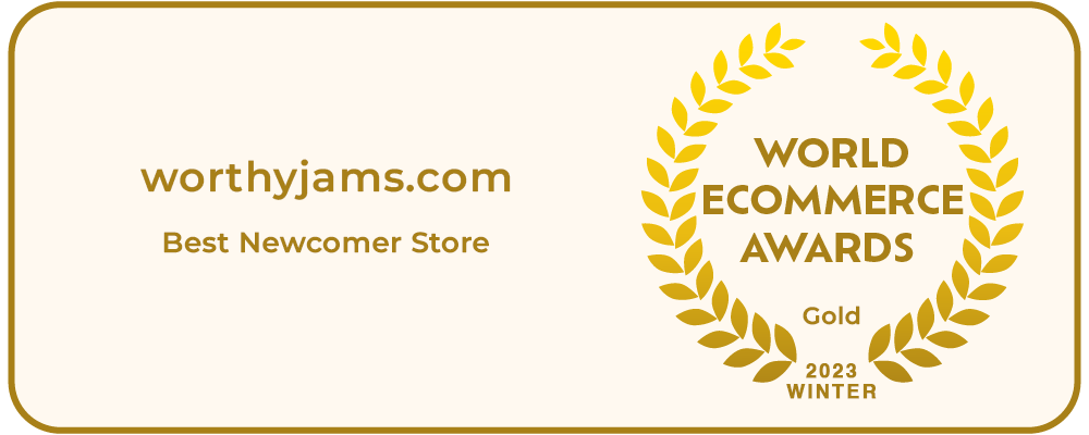 World E-Commerce Awards announcing Worthy Jams website as the winner of gold for Best Newcomer Store in Winter 2023.