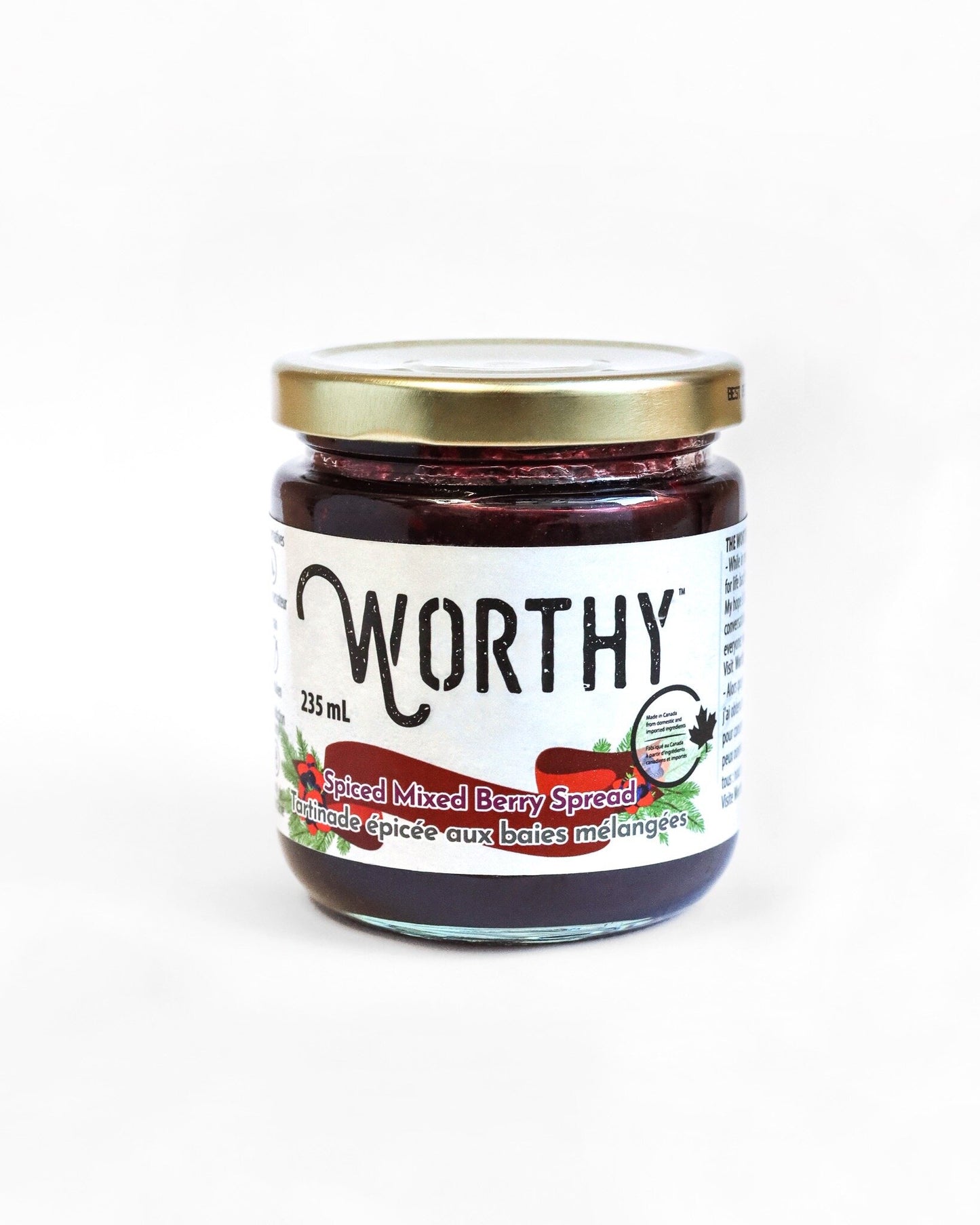 Worthy's Spiced Mixed Berry Spread displayed against a white background.