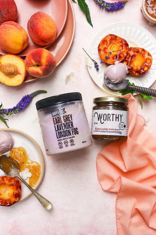 Worthy’s Grilled Peach Halves with Gelato and Jam