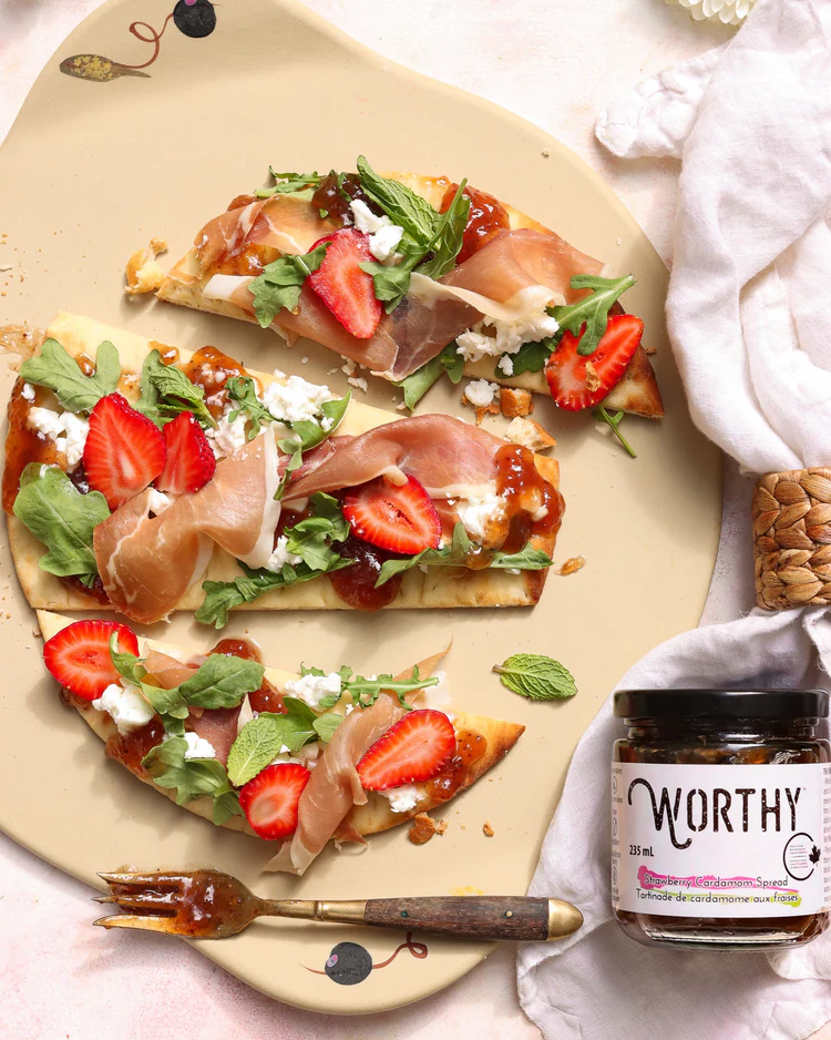 Worthy’s Goat Cheese, Prosciutto, and Strawberry Flatbread